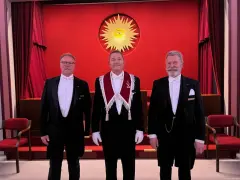 Gradspassering til Den Høye sannhets Grad, br. John Olav Toppen, OM Erik Kristoffersen og br. Stein Brønstad.